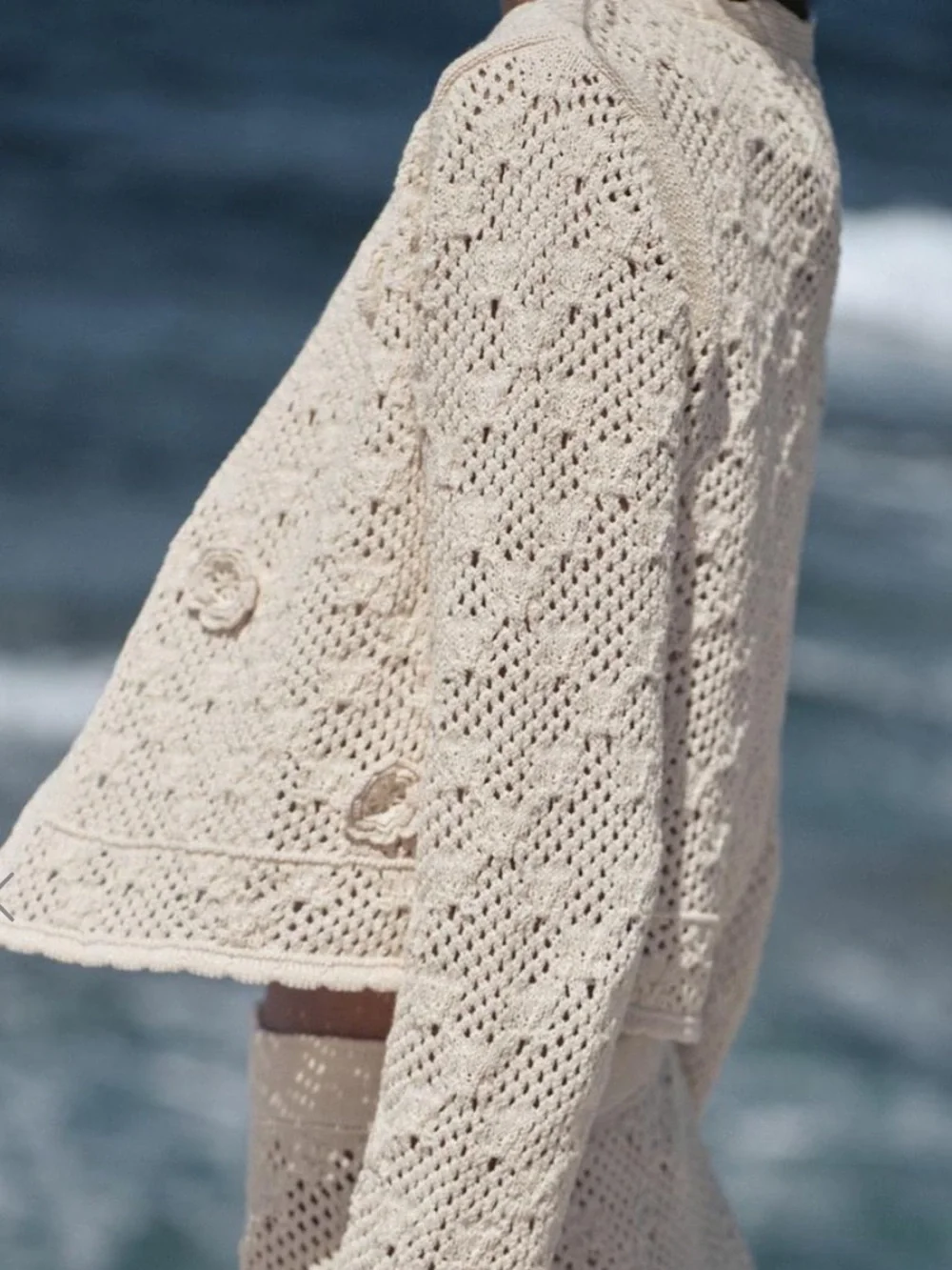 Zara Cream Crochet Knit Swim Cover-Up Jacket